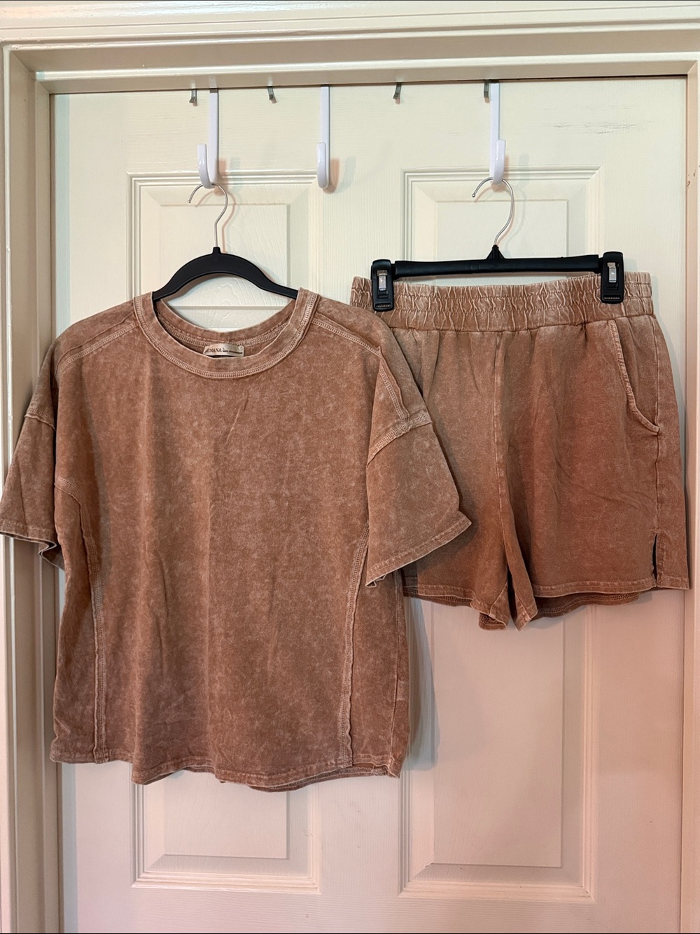 Zenana Outfitters Washed Brown Lounge Shorts Set